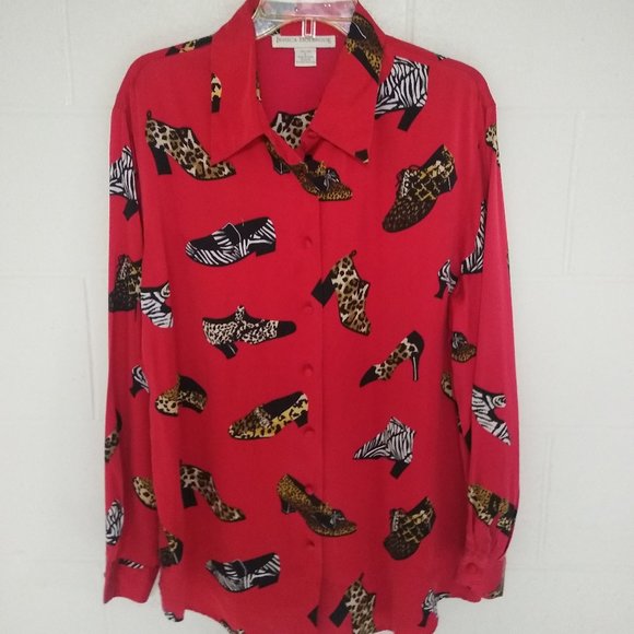 Jessica Holbrook Tops - 100% Silk, Jessica Holbrook Blouse in trendy red and animal print